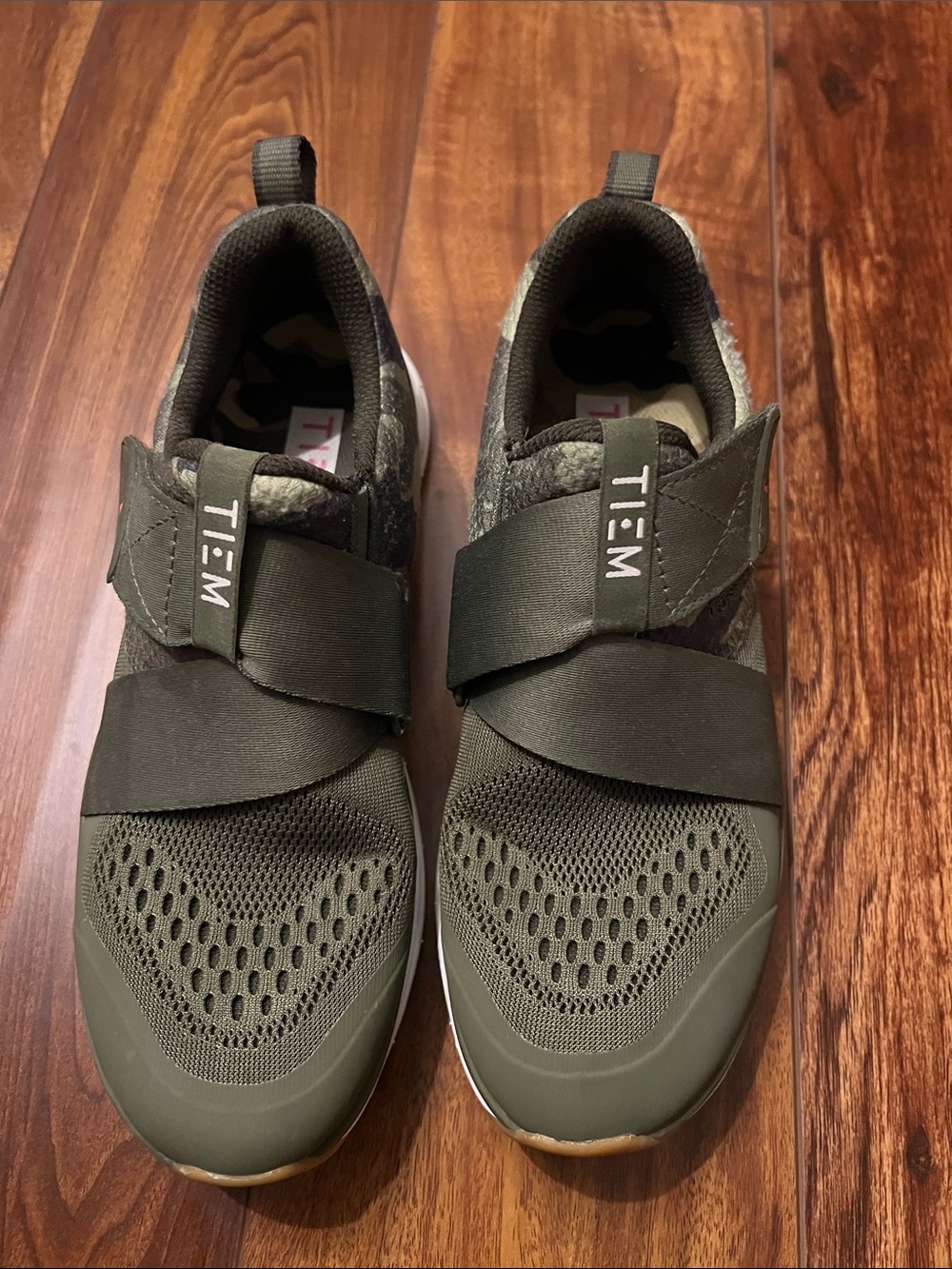 TIEM Women's Olive Green Camo Slip-On Athletic Sneakers with Clips